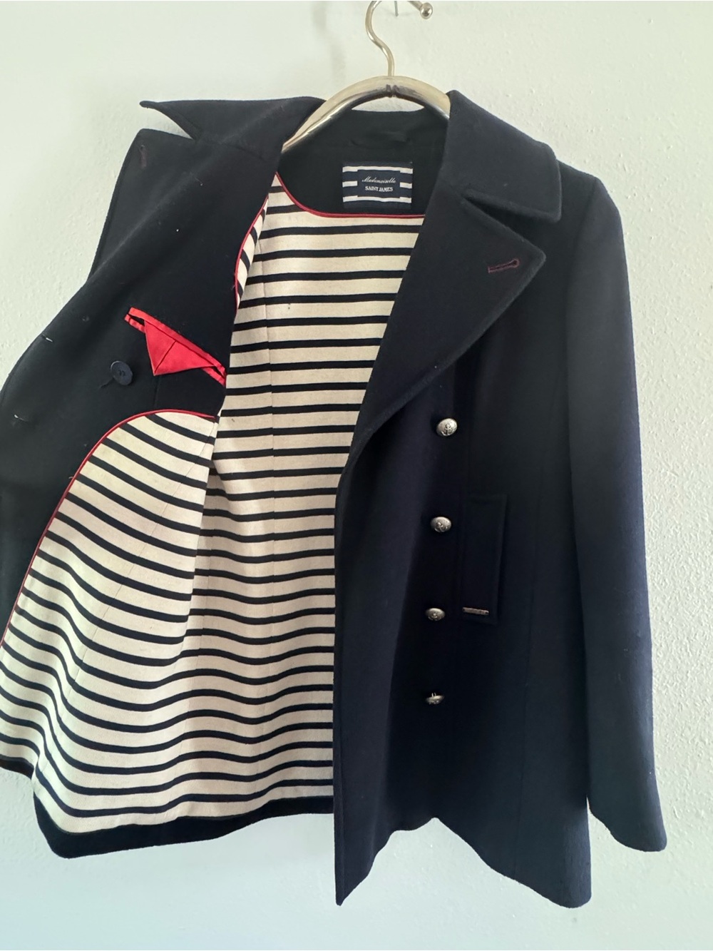 Saint James St. Briac Navy Double-Breasted Peacoat with Silver Buttons